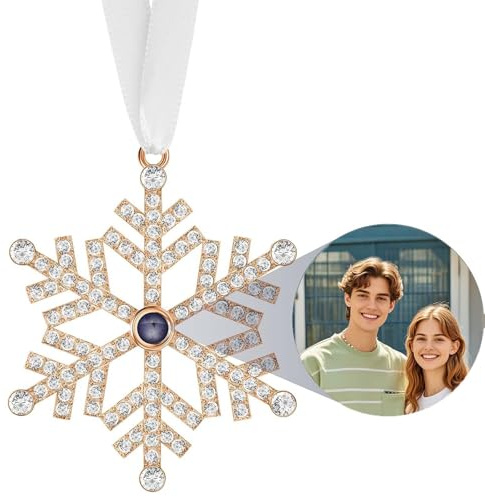 Weihnachtsbaumschmuck Engel Mit Foto, Personalisierte Schneeflocke Weihnachtsanhänger, Christbaumschmuck Foto Projektion Ornament, Individuelle Tannenbaumschmuck Bild (Schneeflocken Gold)