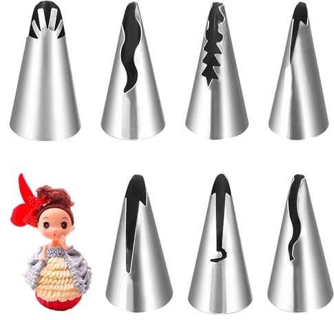 7Pcs Piping Nozzles for Wilton Piping Nozzles, Stainless Steel Piping Tips, Piping Set for Drawing Different Patterns, Durable Piping Nozzle for Designing Cake Frill for Decorating Cakes, Desserts