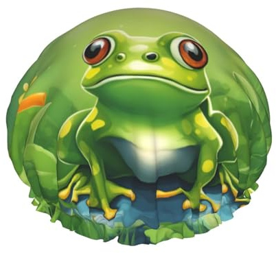 Cartoon-Frosch, 1 Druck, doppellagig, Duschhaube, wiederverwendbar, leicht und weich, Badehaube für Frauen
