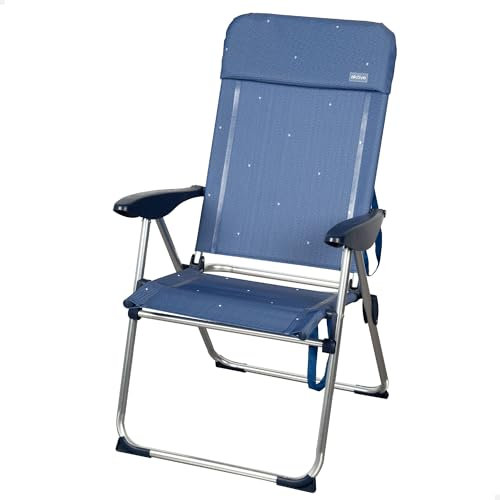 AKTIVE Silla de Playa Plegable, 48x65x110 cm, Regulable 4 Posiciones, Respaldo Alto, Estructura de Aluminio, Tejido textileno, Patas antivuelco, Soporta 110 kg, Color Azul, Modelo La Palma (62414)