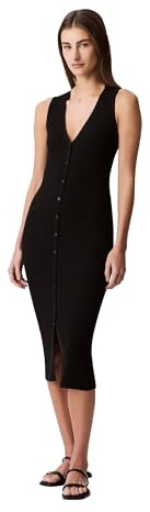 Calvin Klein dam bomull ribbad v-ringad poloklänning, Svart, XL
