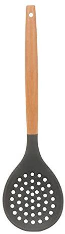 Silicone Skimmer Spoon, Non-Stick Silicone Slotted Skimmer Spoon, with Heat-Resisting Comfortable Wooden Handle, Durable Draining Spoon for Kitchen Cooking, Vegetables(Color:1pc, Grey)