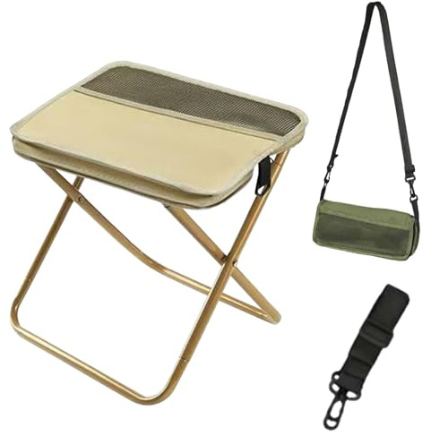 Campinghocker Faltbarer Rucksack Form Tragbarer Klapphocker Mini Klappstuhl Klein Falthocker Gartenhocker, Pocket Handbag Stool Ultraleicht & Stabil bis 120 kg für Angeln Picknick (Khaki, Hoch 24CM)