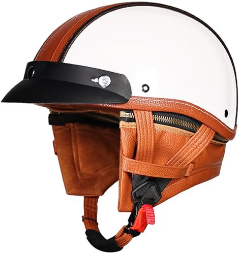 Retrò Casco Da Moto Jet Con Occhiali, Caschi Moto DOT/ECE Omologato Vintage Stile Casco Aperto Mezza Motociclo, Cruiser Scooter Casco Casco A Scodella Per Donna E Uomo Adulto 1,M=57-58CM