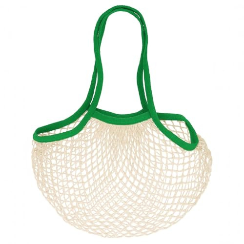 MIJOMA Einkaufsnetz 40x60 cm,100% Baumwolle, Tragetasche wiederverwendbar, Netzbeutel für Obst & Gemüse, nachhaltiger Einkaufsbeutel, Tragkraft bis 15 kg, für Strand & Markt (naturfarben - grün)