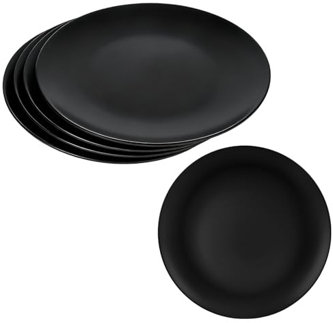 bssmmai 5er Groß Teller Runder Schwarz Matt Vorspeisen Teller 25cm Speiseteller Schwarz für Dessert BBQ,RV, Party, Picknick,Unzerbrechliches Plate aus Melamin
