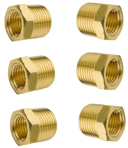 Brass Reducer Hex Bushing，1/2 NPT Male x 1/8 NPT Female Brass Threaded Pipe Fitting Adapter (Pack of 6)