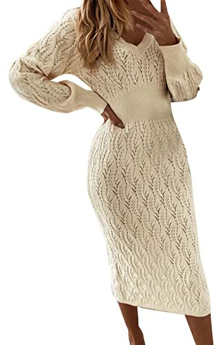 Robe Longue en Jersey Femme, Robe DéContractéE Femme Grande Taille, Pull Women Hiver Chaud Laine, Asual Couleur Unie Pullover Sexy Slim Crayon Blouse Tops Sweater