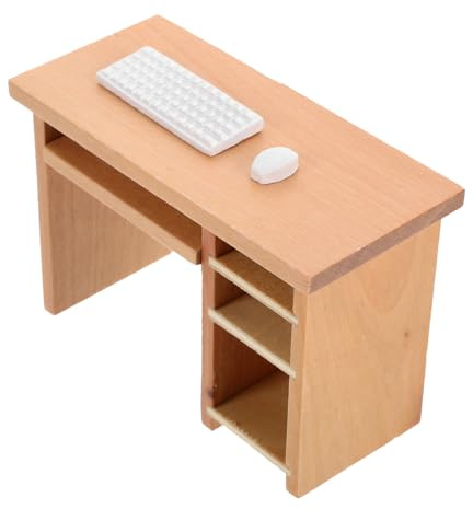 YARNOW Miniature Dollhouse Office Table with Mouse and Keyboard Realistic Mini Furniture Prop for Doll House Decor Compact Vintage Style Mini Table for Micro Scenes and Handmade Crafts
