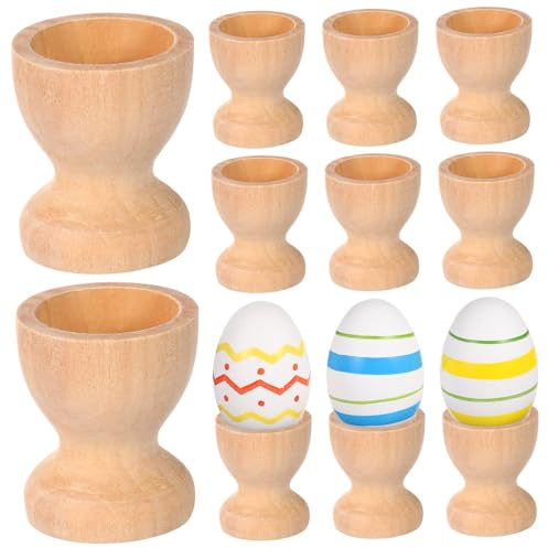 Cabilock 15pcs Wooden Egg Holder Cups for DIY Easter Egg Decorating for Coloring and Crafting Wood Storage Display