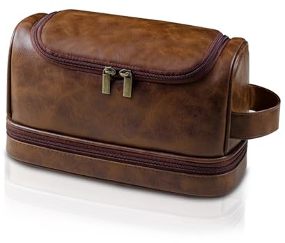 Beauty case da uomo,grande astuccio da viaggio in pelle con gancio per appenderlo
