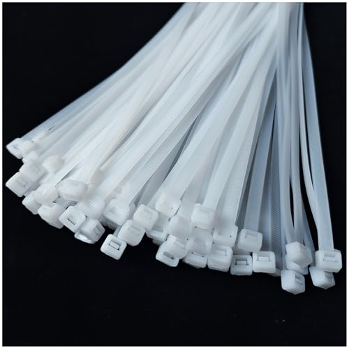 Menylon Paquete de 50 bridas blancas de 400 mm x 4,8 mm, transparentes, grandes y resistentes con resistencia a la tracción de 50 libras, bridas de alambre de nailon autobloqueante para cables