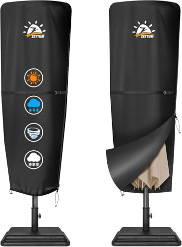 Zettum Funda para sombrilla de patio – Fundas para sombrilla 600D impermeables y resistentes, fundas para sombrilla de exterior con cremallera, funda para sombrilla de patio que proporciona protección