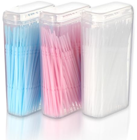 Ptwola 300 st tandtråd med dubbla huvuden tandtråd tandborste 2-i-1, engångsplast flerfärgad tandpetare tandborste munvård tandpetare (3-pack, 100 st/låda) (300)