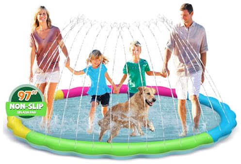 Splash Pad for Kids and Dogs, 97'' Extra Large Splash Pad for Toddlers 1-3 and Kids Ages 4-8, Non Slip Thicken Sprinkler Dog Pool Summer Outdoor Water Toys for Backyard