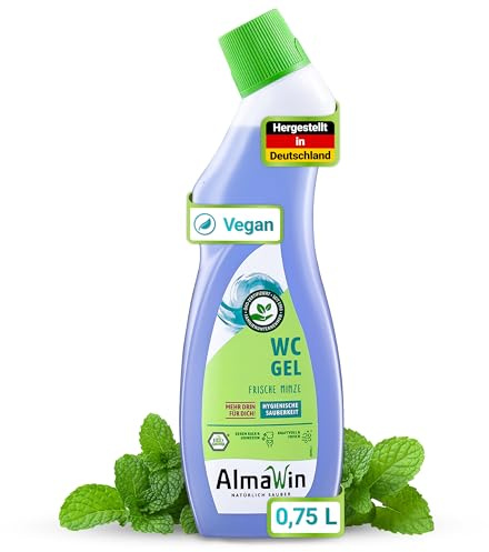 AlmaWin® WC Gel [750ml] mit frischem Pfefferminz-Duft - WC Reiniger Extra Stark gegen Schmutz, Kalk- & Urinstein - Toilettenreiniger für hygienische Sauberkeit - 100% Natürlich & VEGAN