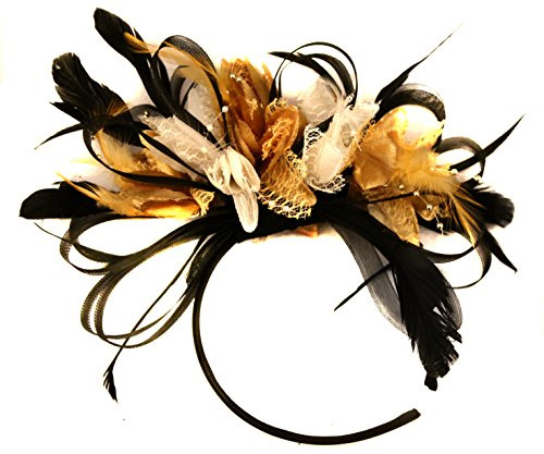 Fascinator mit Federn, Schwarz / Gold / Cremefarben