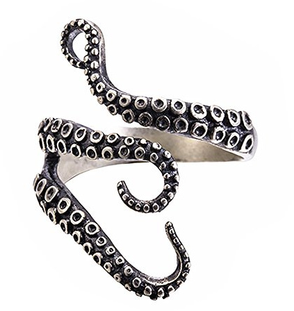 BODYA Gothic Punk Stainless Steel Octopus Tentacle Ring Squid Kraken Nyarlathotep Size Adjustable