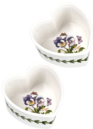 Portmeirion 632783 Botanic Garden Set of 2 Heart Shaped Ramekins, 3.5, Porcelain, White