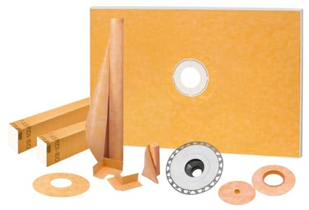 Schluter Kerdi Shower Kit with Shower Tray, Curb, Waterproofing Membrane, Strips & Seals - PVC Plastic, 48 x 72 Tray Size, Center Outlet Position - KSK12201830PVC