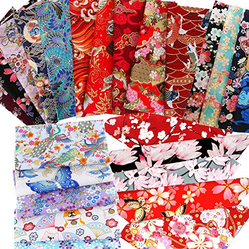 ASNOMY 30Pcs Baumwollstoff 100% Baumwolle Patchwork Stoffe 20 cm x 25 cm Japanischer Stil bedruckte Oberseite Baumwolle Stoffbündel Quadrate Quilten Nähen Patchwork Tücher DIY Scrapbooking Kunst
