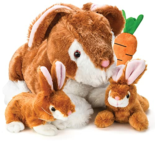 Prextex Soft Plush Bunny Teddy with Zippered Pouch for Little Baby Bunnies - Adorable Toy Rabbit for Kids - Perfect Teddy Gift for Babies