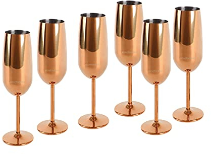 ECHTWERK Set di 6 bicchieri da spumante e champagne, acciaio inox, edizione rame, 250 ml, 22,5 x 6,3 cm