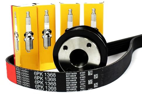 Kompressor Tuning Pulley 15% Tuning Rad für R52 R53 X-Parts High Performance mit Zündkerzen und passende Keilrippenriemen 20-25PS sowie ca. 30NM 1099266