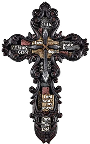 Eagrafts Decorative Resin Wall Cross With Encouraging Words and Phrases, Faux Iron Cross, Home Wall Decor