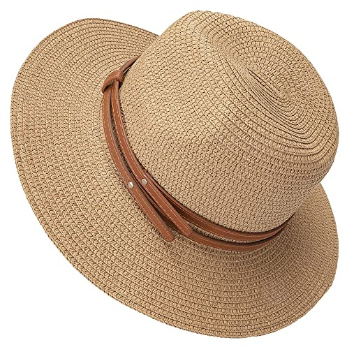 Solhatt dam vikbar stråhatt UV-skydd strandmössa dam visir mössa hatt med brett brätte sommarhatt dam vikbar för resor semester och strand, BRUN, 58