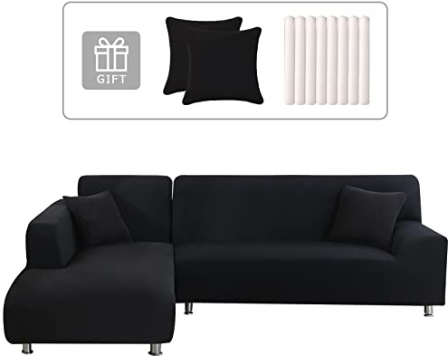 Lydevo Sofabezug Ecksofa L Form Sofa Überwürfe Stretch Sofabezug L Form Rechts oder Links mit Zwei Kissenbezügen Waschbar Universal-Couchbezug L Form Sofa Cover L Shape(2 Sitzer+3 Sitzer,Schwarz)