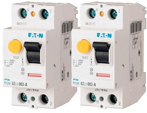 EATON 264286 PFGM-63/2/003 - INTERRUPTEUR DIFFERENTIEL - Blanc - MANETTE NOIRE - 2 POLES / 63 A / 30 MA - TYPE AC - Raccordement à vis - 2 interrupteurs