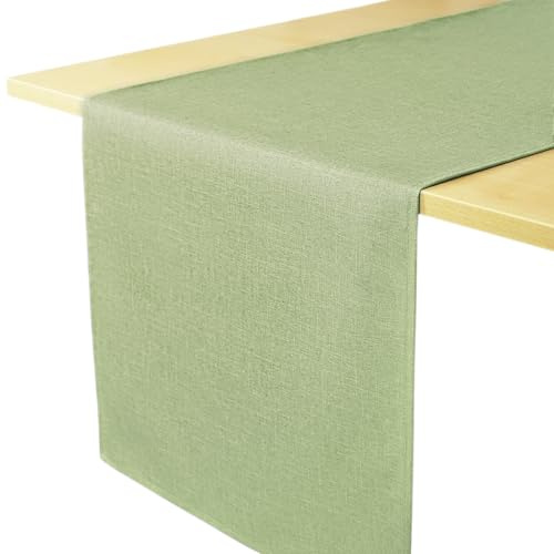 Decomira Tischläufer wasserabweisend Leinen-Optik - Fleckschutz, abwaschbar - Als Garten-Tischdecke Outdoor für Esstisch - Grün - 40x260 cm