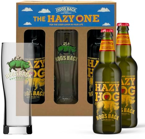 HOGS BACK BREWERY Bottle Cider Gift Set with Glass | Hazy Hog Cider | 5% | 2 x 500ml bottles and 1 pint glass |