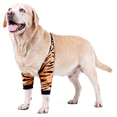BT Bear Traje de recuperación de codo de pierna delantera para perro, protección de rodilla para perro, protector de heridas antilamer para perros medianos y grandes (tigre, L)