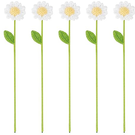 FINGERINSPIRE 5pcs Handmade Crochet Daisy Flower Ornamenti 31,5 cm Maglia Bouquet Fiori Crochet Filato di Lana Ornamenti per Decorazioni Domestiche Affascinanti Regali Camomilla