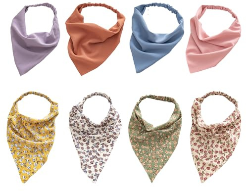8er-Pack dreieckige Bandanas für Damen, elastische Stirnbänder, Boho-Bandanas, schlichte Haaraccessoires für Mädchen