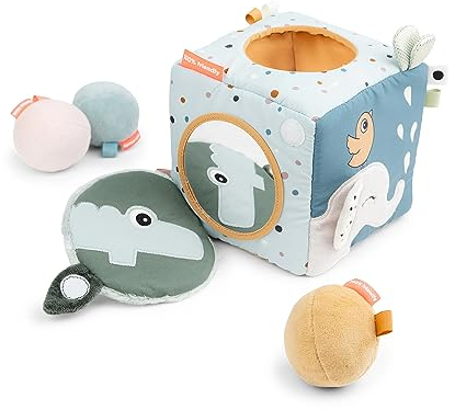 Done by Deer Sensorischer Stoffwürfel Deer Friends Farbmix - lustiges Motorikspielzeug für Babys ab 6 Monaten - Motorikwürfel mit spannenden und stimulierenden Aktivitäten, EIN perfektes Babygeschenk
