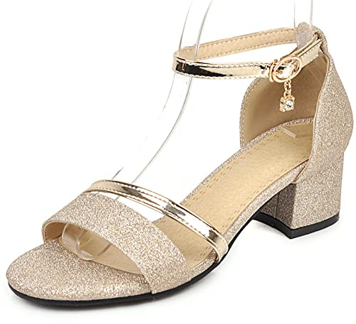 Gicoiz Bride Mariage Bloc Sequins Sandales Sparkly Basic Bride Cheville Fête Briller Chaussures Mode Talons Moyen Chaussures Robe Or Taille 33 EU