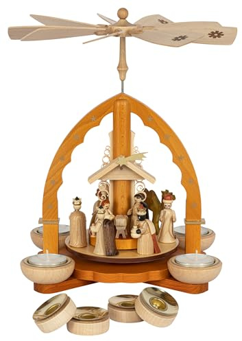 Richard Glaesser Pyramid of Christ Birth Nature for Tea Light and Candles from Seiffen in the Ore Mountains