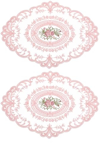 sourcing map 2er Pack Retro Spitzenplatzset 12x16 Zoll ovale bestickte Tischsets französische Häkeldeckchen Untersetzer Tassenmatte für Zuhause und Hochzeit, Rosa