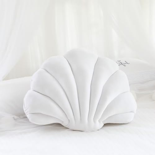 Hovoto Kudde i snäckform, havshell, dekorativ kudde, snäckformad kudde, fylld kudde, plyschkudde för hem, säng, soffa, kontor, kudddekoration, vit, 34 x 25 cm