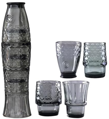 HOUSN Trinkgläser im Fisch-Design, 4er-Set, stapelbare Trinkgläser, nautische Glaswaren, Bunte Glasbecher, für Heimdekoration, Party, Bar, Getränke, Saft, Wasser,2