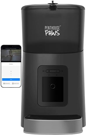 PHP Smart HD automatisk kattmatare med kamera, 6 L automatisk kattmatautomat, tidsinställd automatisk husdjursmatare för katt, schemalägga måltider automatisk kattmatare torrmat, röstinspelning