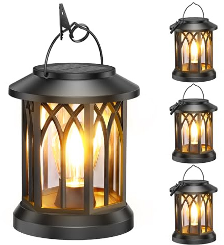 WdtPro 4 Pack Solar Lantern Outdoor Lights, Upgraded Bright Solar Lanterns Outdoor Waterproof, Hanging Solar Powered Lantern Over 12Hrs Lights for Outside Garden Yard Patio Tree Path Decor