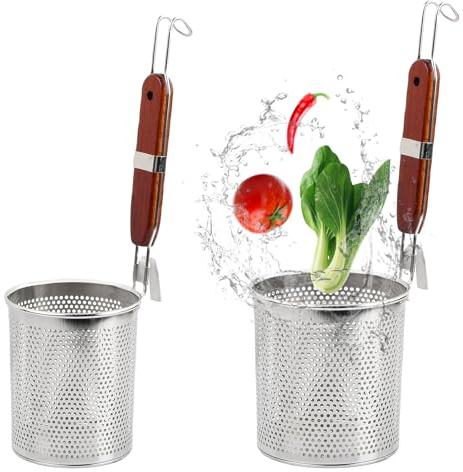 Anseom 2PCS Cestas de Colador de Acero Inoxidable, Espaguetis Filtro Fideos Pasta, Colador de alimentos, Coladores de Cocina para el Restaurante del Hogar Tienda de Ha (Diámetro 14 cm + 12 cm)