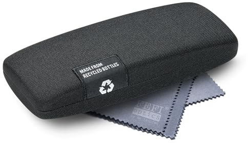 FEFI - Hardcase Brillenetui mit Bezug aus recycelten PET-Flaschen - Mit Brillenputztuch (Schwarz)