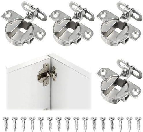4 Pcs 180 Degree Adjustable Cabinet Hinges Set, Premium Heavy-Duty Alloy Soft-Close Hardware, Durable Concealed Invisible Hinges for Kitchen Wardrobe Bathroom Bookcase Cabinet Door (Silver Finish)