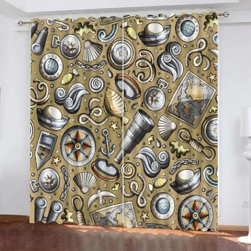 GIOVIA 3D Maritim Vorhänge Abdunkelnde mit ösen 2 Stücks Gardinen Blickdicht Verdunkelungs Ozean Maritim Kälteschutz Scheibengardinen für Junge Mädchen Schlafzimmer B 280 X H 260 cm
