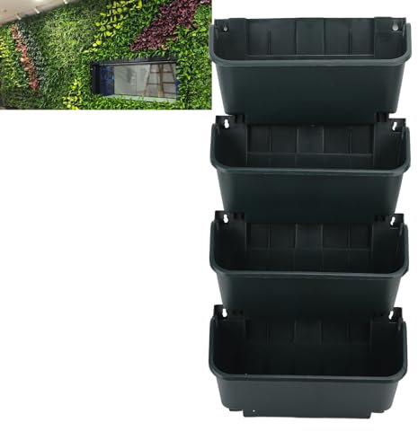 Fioriera da Giardino Verticale a Parete, Fioriera da Parete per Piante da Esterno, Portapiante da Parete in Plastica con 4 Vasi, Vaso da Fiori da Parete Verticale per Giardino